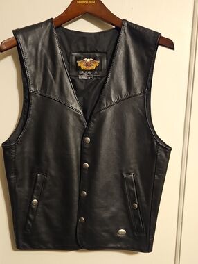Harley-Davidson Black Leather Snap-Front Vest